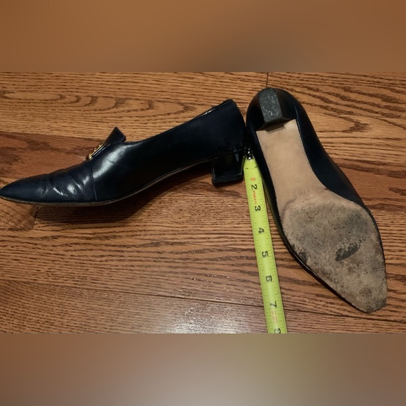 BASILIO QUADRINI | 7.5 | navy blue soft leather upper & soles, gold chain detail - Picture 2 of 5